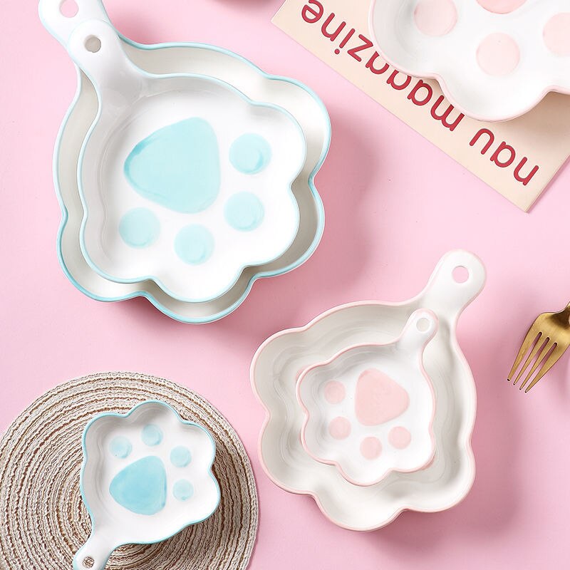 Cat's Claw Plate Handle Cute Hand-Painted Ceramic Baking Dessert Plate Creativity Salad Dish Home Kitchen Restaurant Tableware