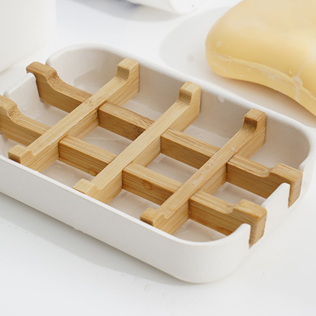 Natural Bamboo Fiber Wooden Soap Dish Soapbox Soap Holder Shower Tray Draing Rack Bathroom Accessories