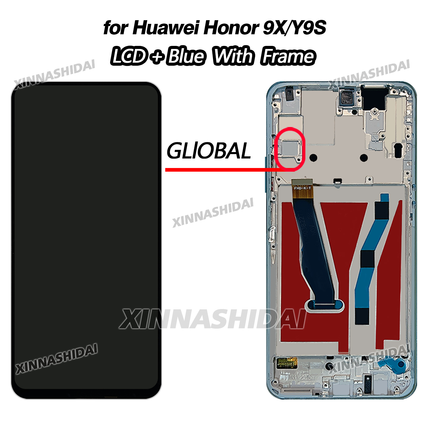 Schermo testato per Huawei Honor 9X Schermo LCD tocco schermo Digitizer assemblaggio Sostituzione schermo TFT con cornice: loto blu