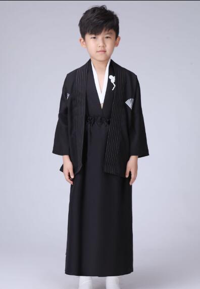Kimono de Style japonais pour enfants, ensemble 2 pièces, costume pour garçon, grande taille, broderie, blazer + robe, ensemble de vêtements pour hommes: Beige / 7T
