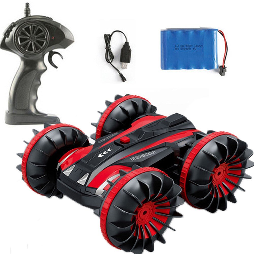 360 rotating rc cars , 2,4g remote control stunt cars, 2 -sided waterproof cars that drive on water and land, amphibious electric rc toys: Big red