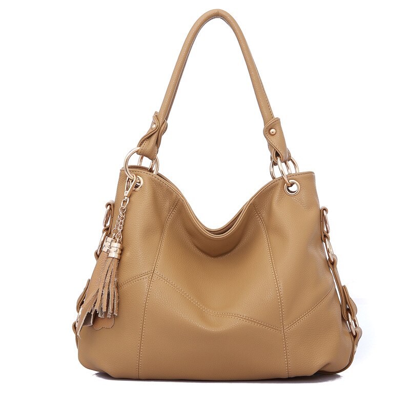 Large Soft Leather Ladies Handbags Women Shoulder Bag Female Tassel Casual Totes Crossbody Bags for Women Beige White Brown: Khaki