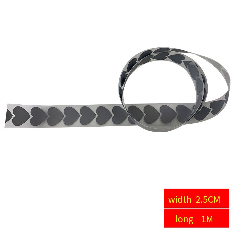 1M Heat Transfer Vinyl Film Reflective DIY Tape Ribbon Iron On Fabric Clothes High Visibility Traffic Safety Materials: 2.5cmX1m heart