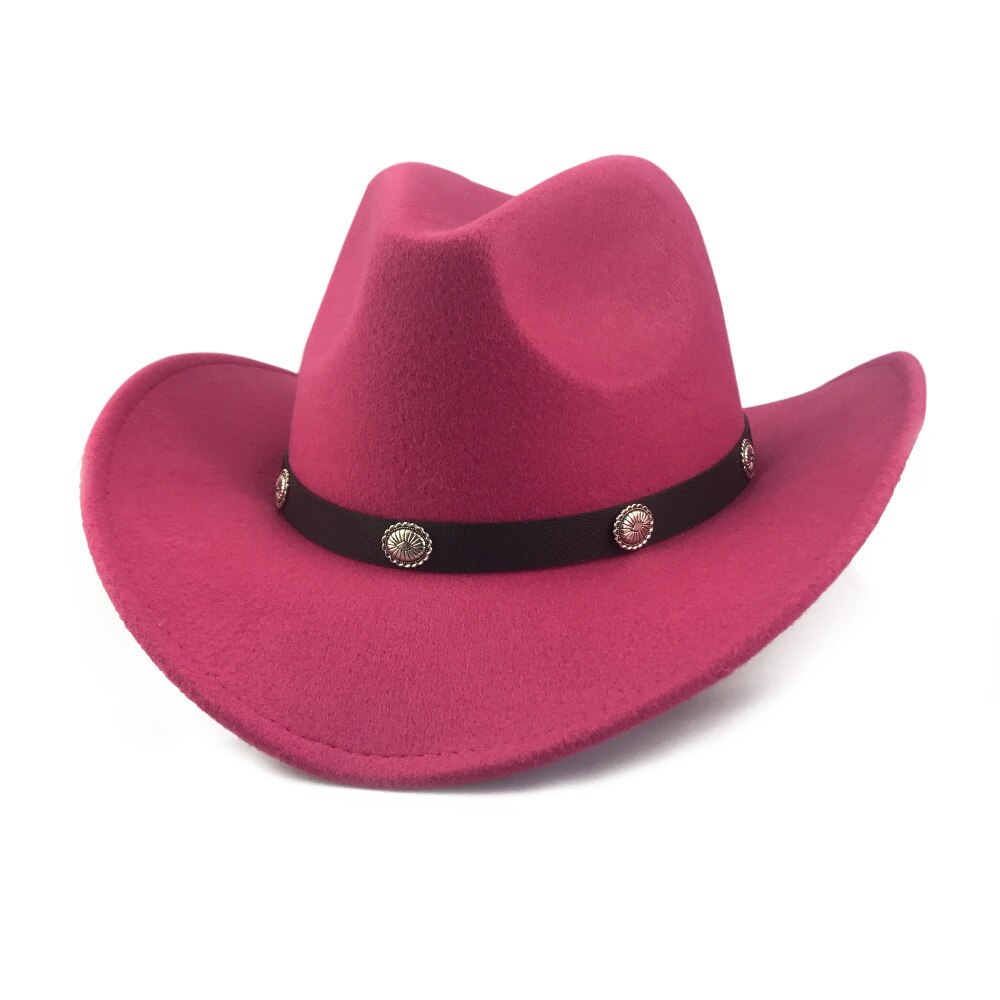 YY-gorra clásica de vaquero occidental para hombre y mujer, sombrero con cinturón de cuero pu, gorros de Jazz para vaquera, 9 colores, CB20070: Rose Cowboy Cap