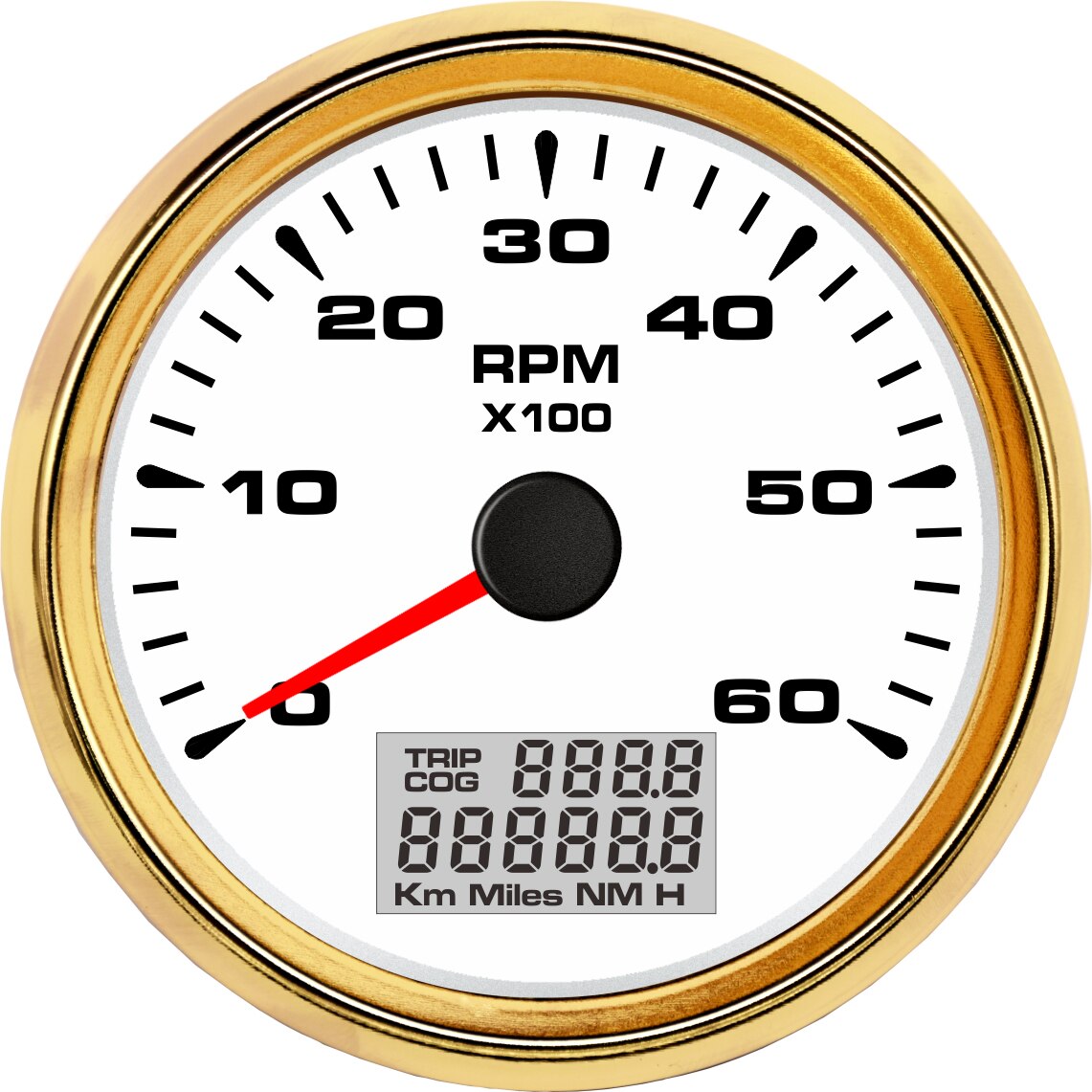 85mm Boat Tachometer with LCD Hourmeter 6000 RPM Tachometer for Diesel Gasoline Engine Marine Car Tacho Meter 7 Color Backlight: white gold 6K RPM