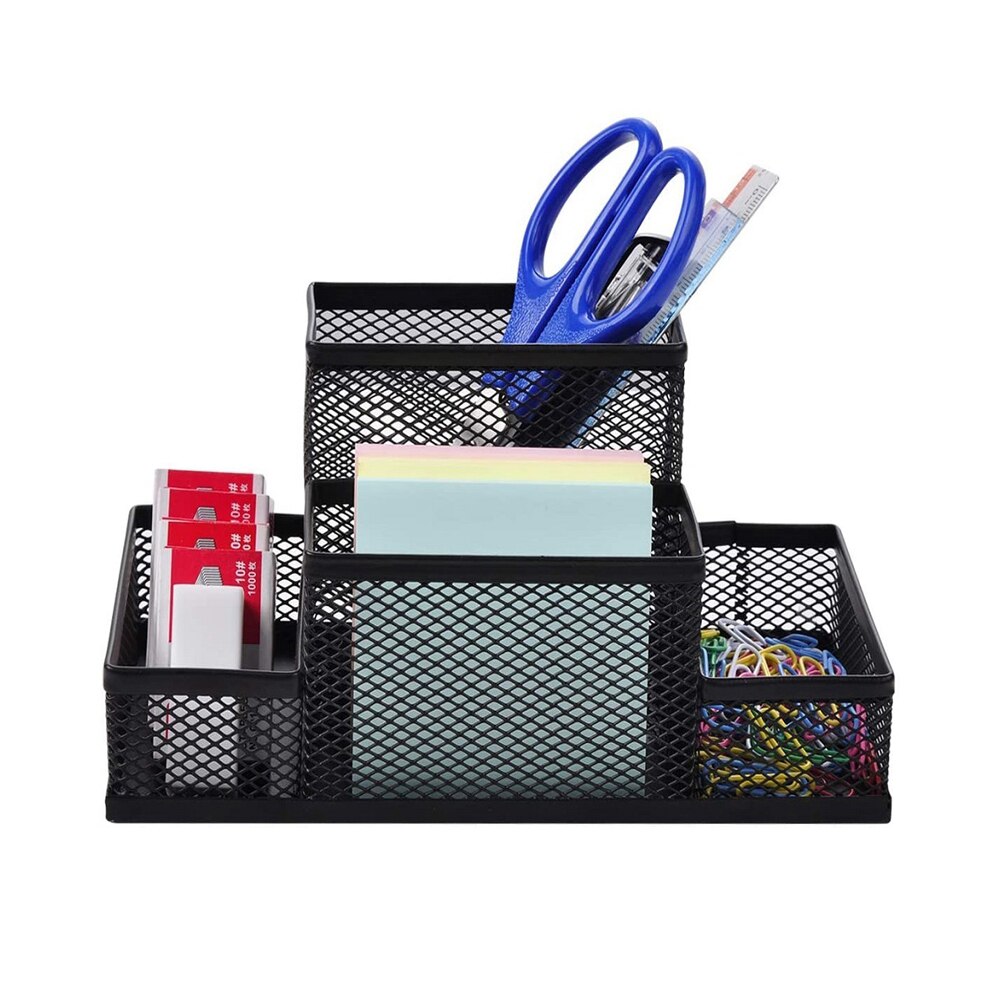 4-In-1 Desk Organizer Pencil Pen Holder Metal Hollow Mesh Wire Organizador De Escritorio Lapices Office Desk Accessories No Rust