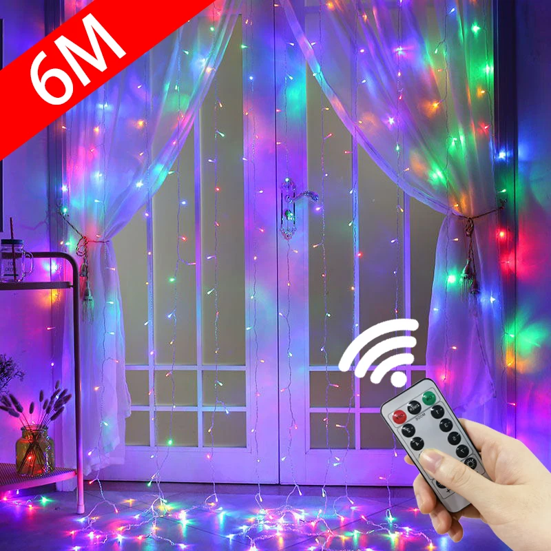 Guirnalda de cortina LED de 3M para ventana, guirnalda de luces con USB, festón de hadas con Control remoto, decoraciones de boda y Navidad para la habitación del hogar