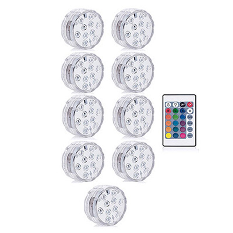 Lámpara sumergible de luz subacuática con Control remoto, decoración con batería, multifunción, a todo Color, sumergible, resistente al agua: 9 lamp 1controller