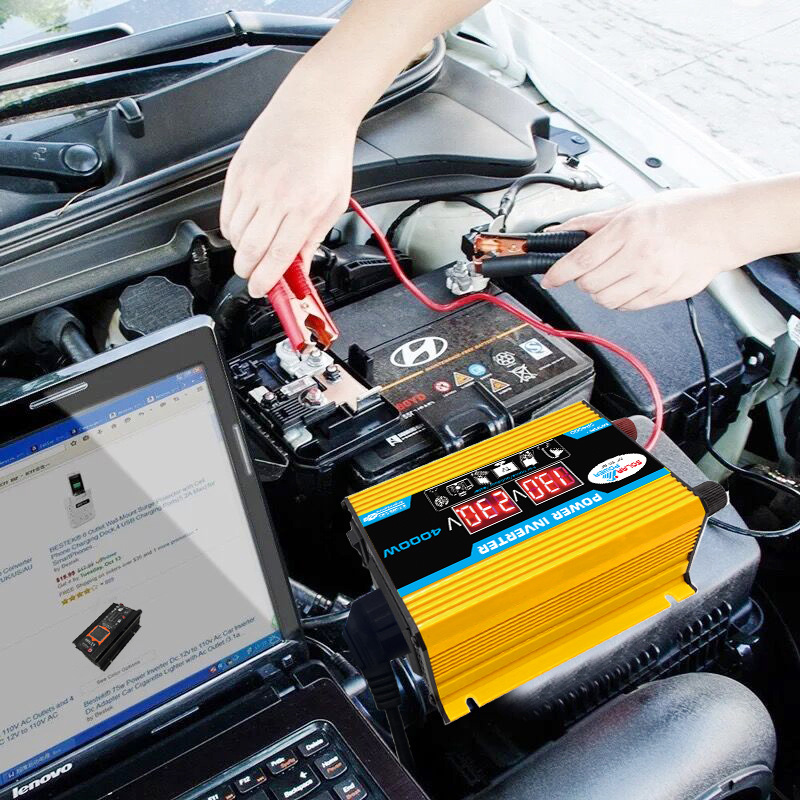 Inversor de potencia de 4000W para coche y Casa, Adaptador convertidor de cc 12V a CA 220V/110V, pantalla LED, transformador de voltaje USB Dual, onda sinusoidal modificada