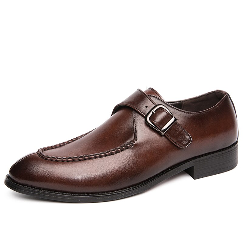 Tosjc män spännen klänning loafers man spetsiga tå oxfords handgjorda munkband skor andas slip-on formella skor affärsskor: Brun / 7