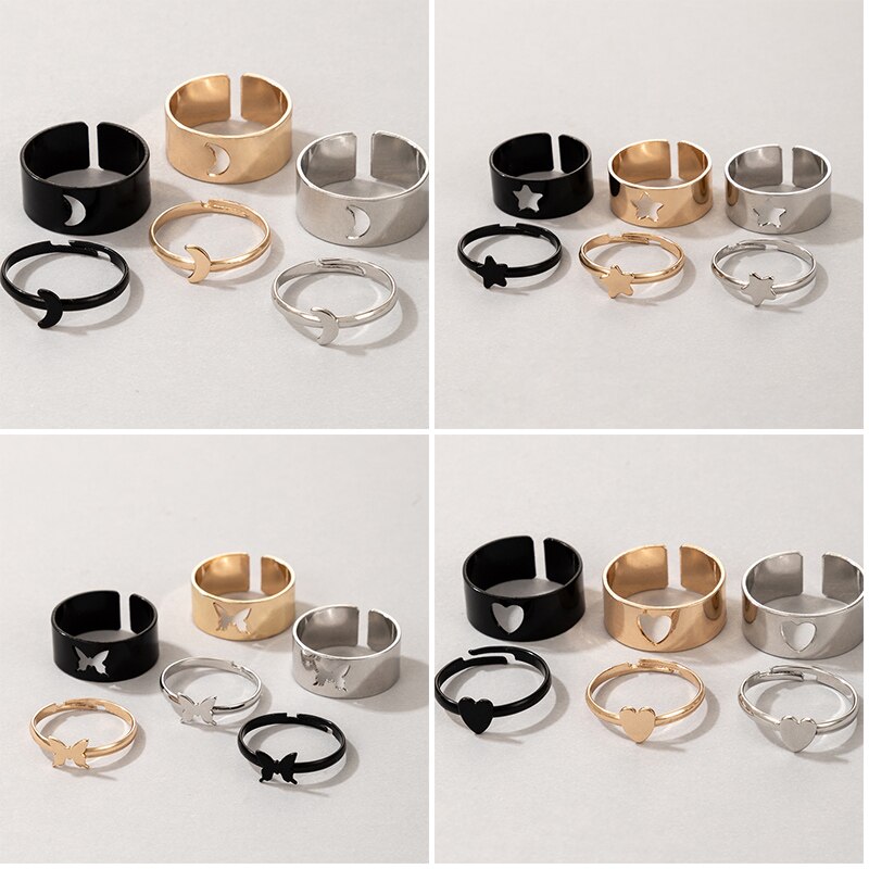 Docona Böhmischen Sterne Mond Bunte Ringe für Frauen Männer Neue modisch Hohl Herz Schmetterling Liebhaber Paar Ring Hochzeit Schmuck
