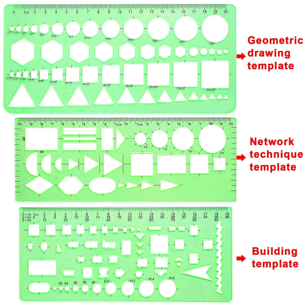 11Pcs Drawings Templates Rulers Learn School Practical Measuring Multifunction Wide Usage Math Geometry Stencils Set Office