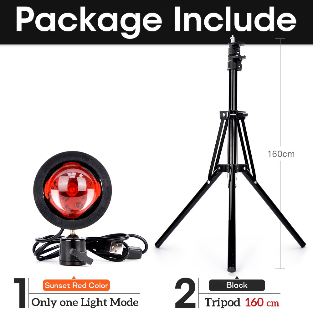 USB Sunset Lamp Rainbow Set For Bedroom Home Tiktok Led Atmosphere Decoration Night Light With Tripod Photographic Lighting: SunsetRed-160cmStand