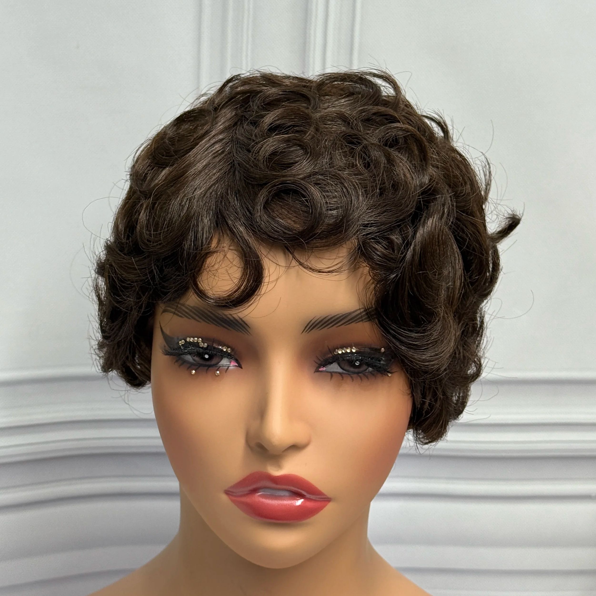 Malaika 4 # 27 # Pixie Cut Bob corto onda suelta cabello humano Chioma pelucas hechas a máquina pelucas rizadas onduladas Bob cabello Remy para mujeres