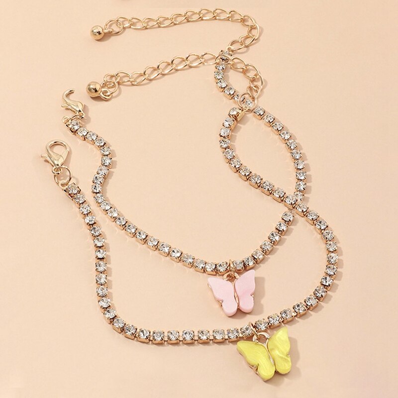 Nowy kubański Link bransoletka motyl złoty kryształ Rhinestone Charms łańcuch ręczny bransoletka dla kobiet biżuteria hurtowo