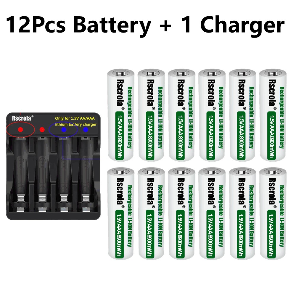 Rscrola Nowe Baterie AAA 8900mWh Akumulatory 3A Przenośne Baterie robić Pilotów Zabawek Dzwonków robić Drzwi Zegarów Gamepadów: BŁĘKITNA