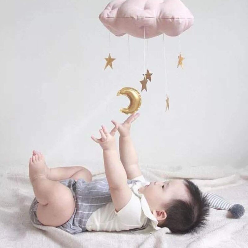 Baby Kids Bedding Rattles Hanging Ornament Bedroom Crib Wall Decor Clouds Golden Moon Stars Style Photo Props Toy: A