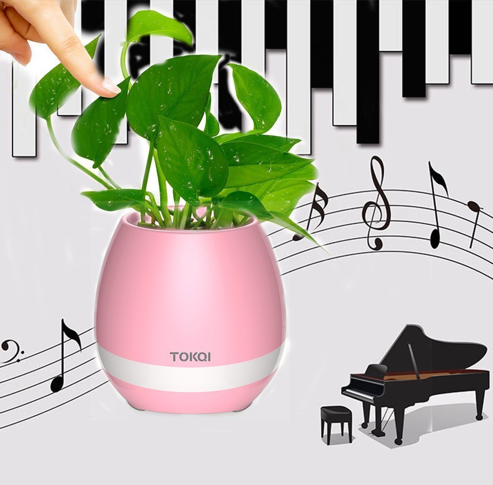 Altavoz Bluetooth con maceta Musical, ollas inteligentes de respiración ligeras, plantas de reproducción, recargable para exteriores, oficina y hogar: Rosa