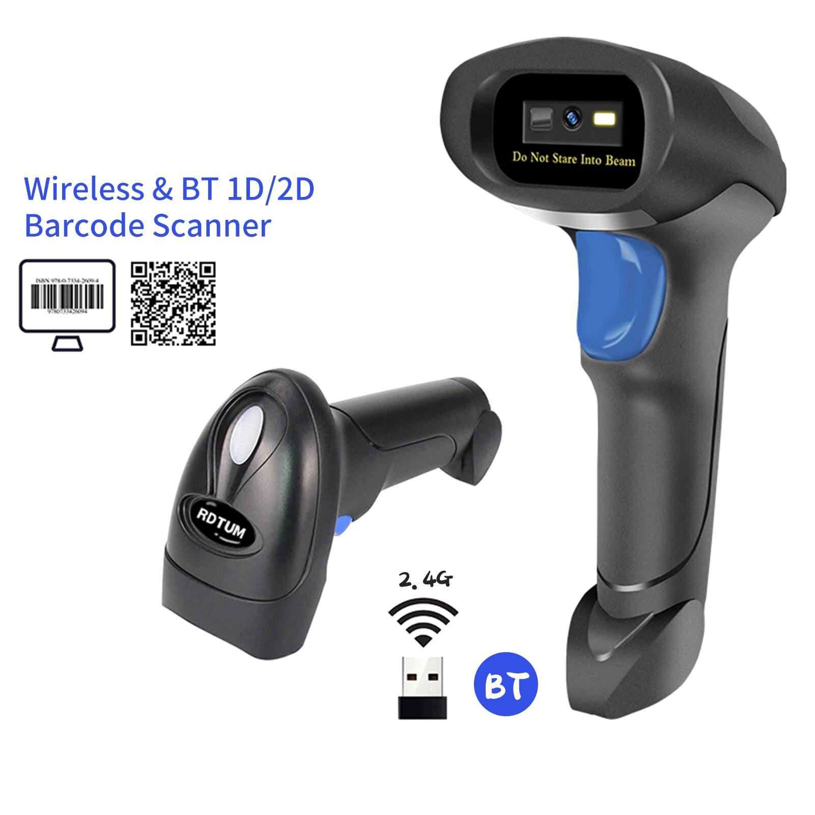 2.4G Wireless 1D 2D Barcode Scanner USB Wired BT Connect Bar Code Reader Handheld Scanner Manual Trigger Scanning for Warehouse