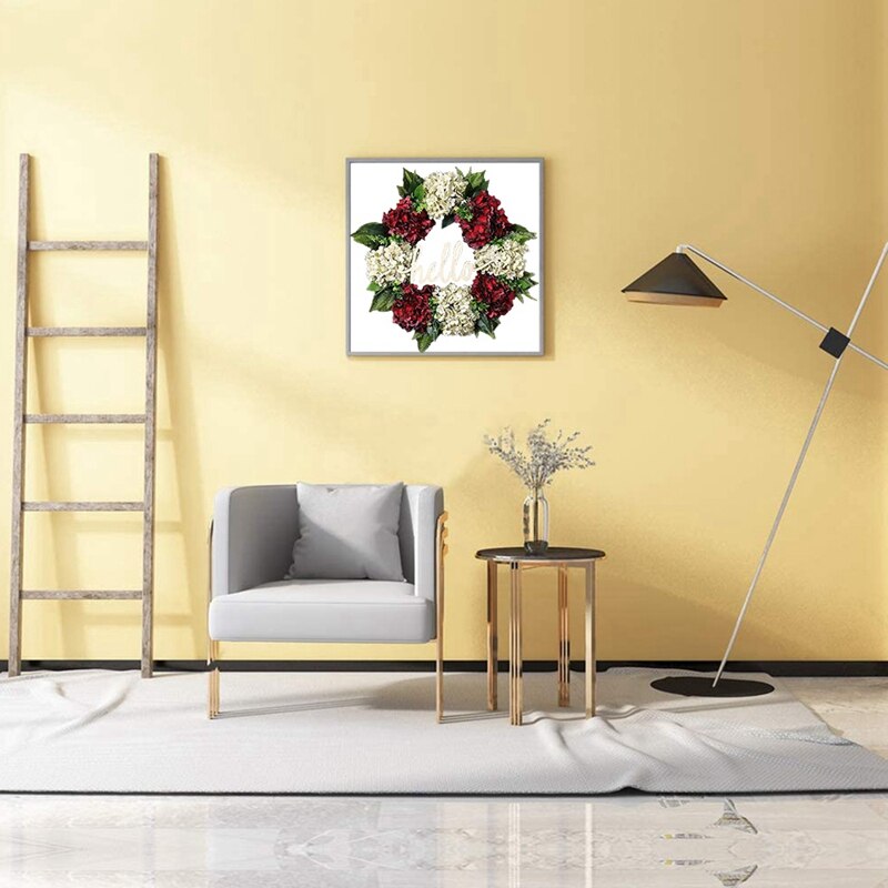 Wreath for Front Door Spring Summer Wreath Red White Hydrangea Wreath Handmade Wreath Hello Wreath Farmhouse Wreath