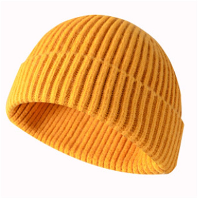Mænd / kvinder vinterstrikket hat beanie skullcap sømand cap manchet brimless retro varm: Gul