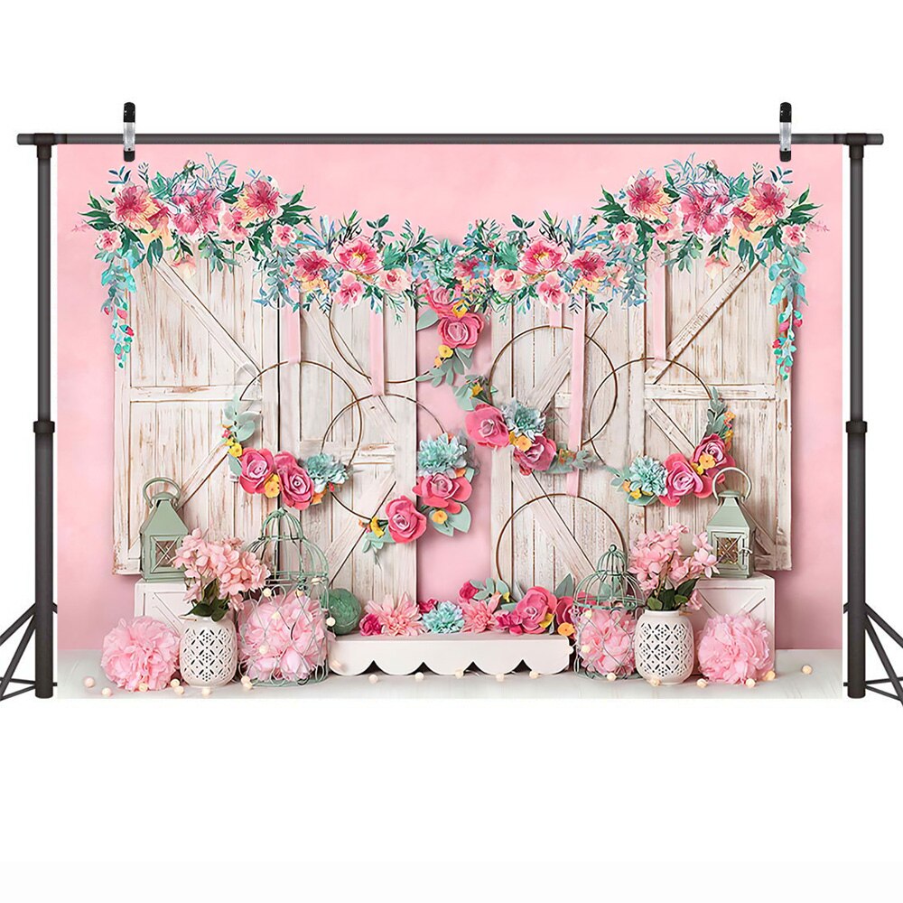 Doux -né Portrait toile de fond fille anniversaire photographie arrière-plan accessoires artistique Photocall rose fleurs bois Photo Shoot