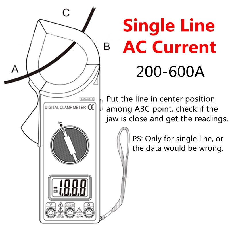 Urijk 600V 600A 2000kOhm Handheld Pocket Clamp Meter Digital Multimeter Ammeter Voltmeter Ohmmeter Electrical Measuring Tool