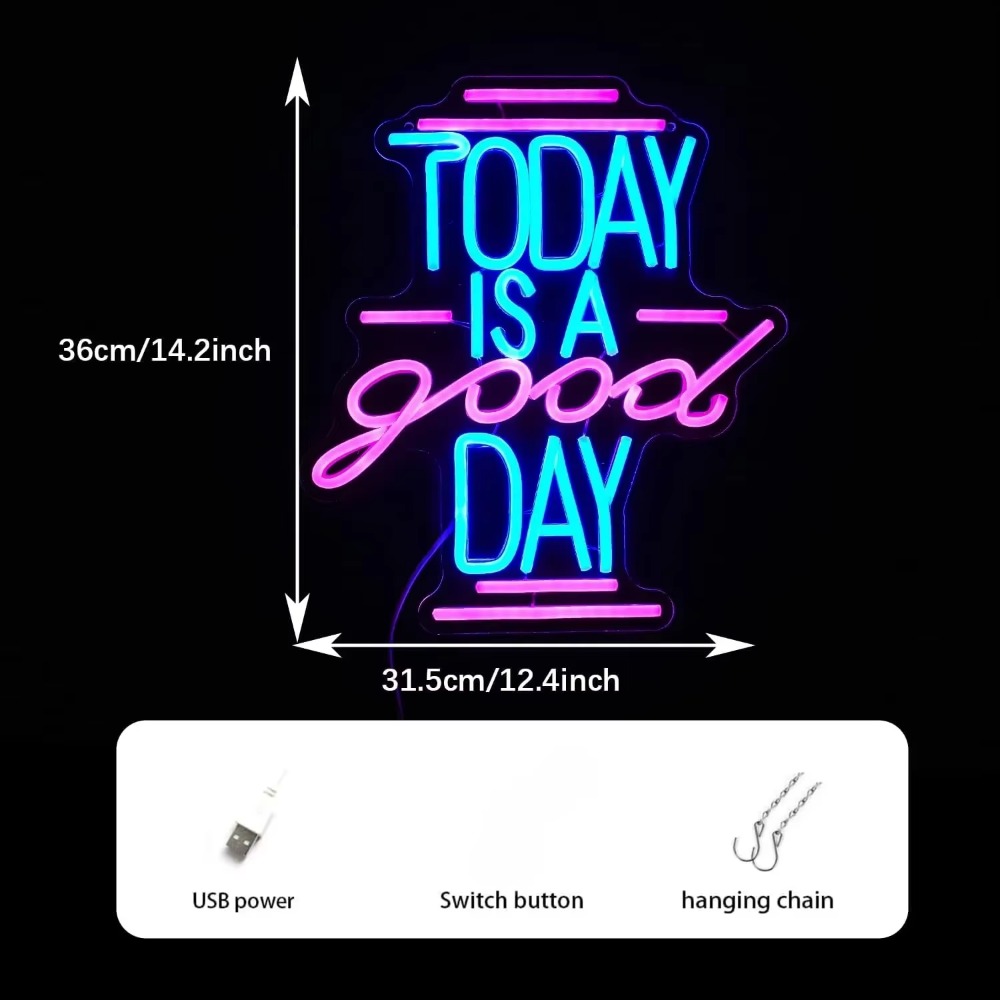 Today Is A Good Day Neon Sign - Encouraging Motivational Decor for Home, Office, or , Bright LED Light for Mood Boosting