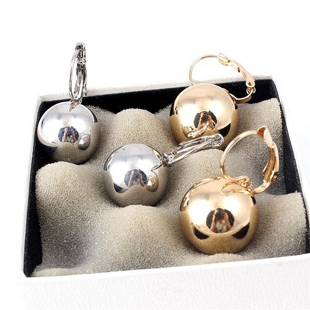 1 par guld silverpläterade örhängen smycken stor rund boll hänge statement örhängen för kvinnor bröllop tillbehör