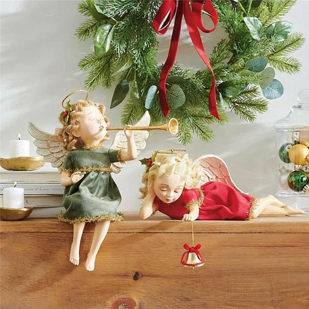 Christmas Angel Resin Garden Decor Christmas Cherub Girl A Angel Christmas Ornaments Home Sitting Trumpet Blowing Year