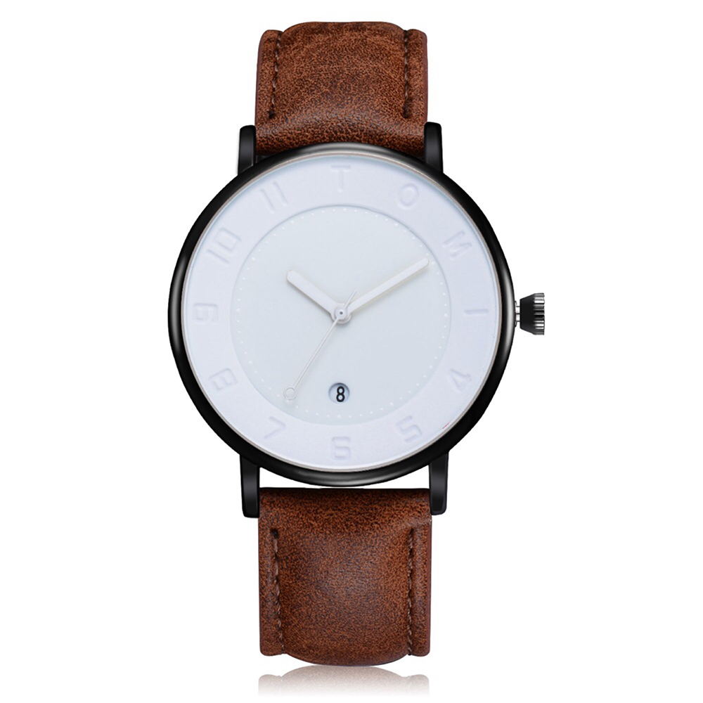 TOMI Relógio de moda minimalista masculino Relógio masculino e feminino Versátil calendário redondo mostrador grande relógio de quartzo relógio premium: Marrom
