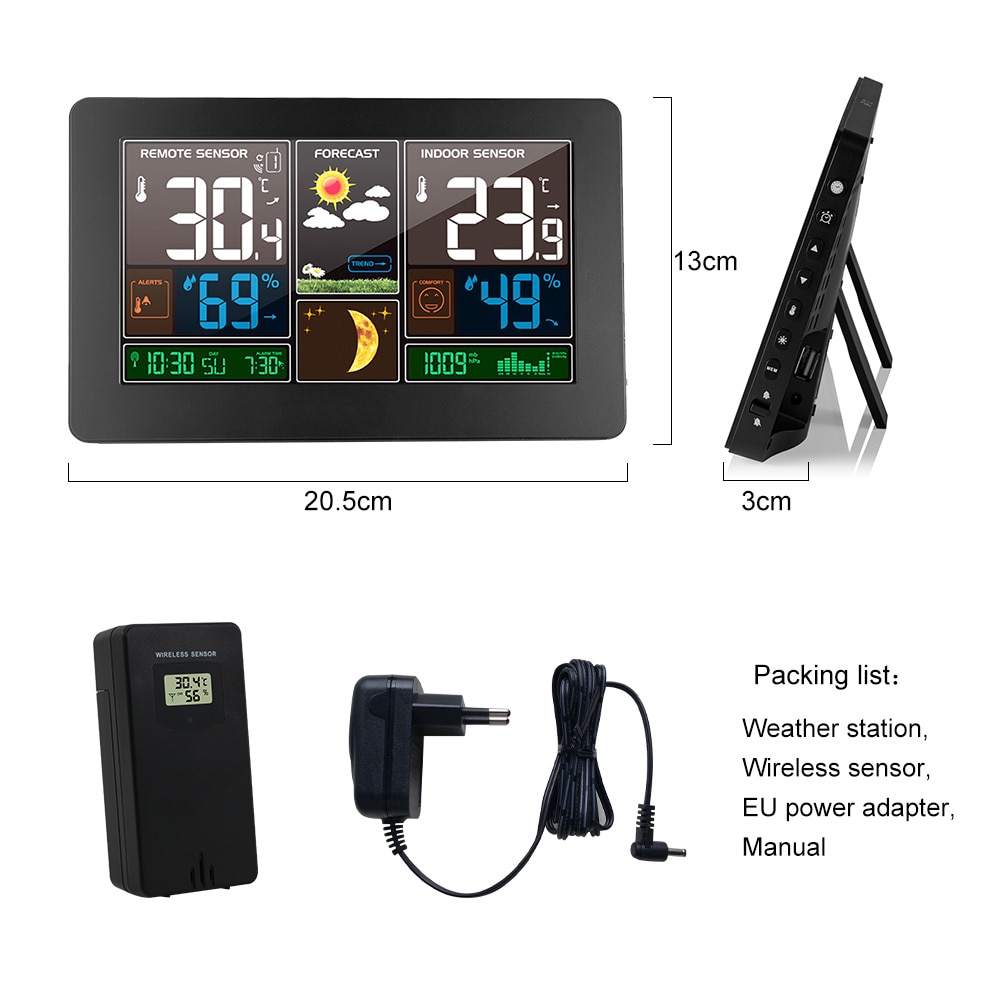 Digitale Weerstation Wireless Indoor Outdoor Sensor Thermometer Hygrometer Klok