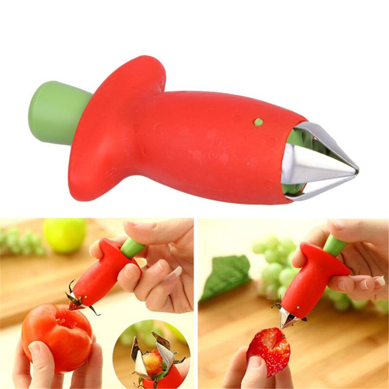 1pc jordbærskaller metal tomatstilke metal + plastik frugtblad kniv stilkfjerner gadget jordbærskaller køkkenværktøj 5z