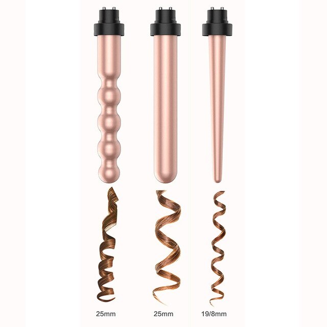 Krultang, keramische krultang, multistyler krultang, set krultangen voor thuisgebruik, haarkrultangen: 3p zwarte gouden doos / Au