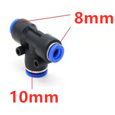 4mm 6mm 8mm 10mm 12mm Pneumatische Slang Plastic 3 Way Tee Quick Connectors Adapters: 8mm-10mm-8mm