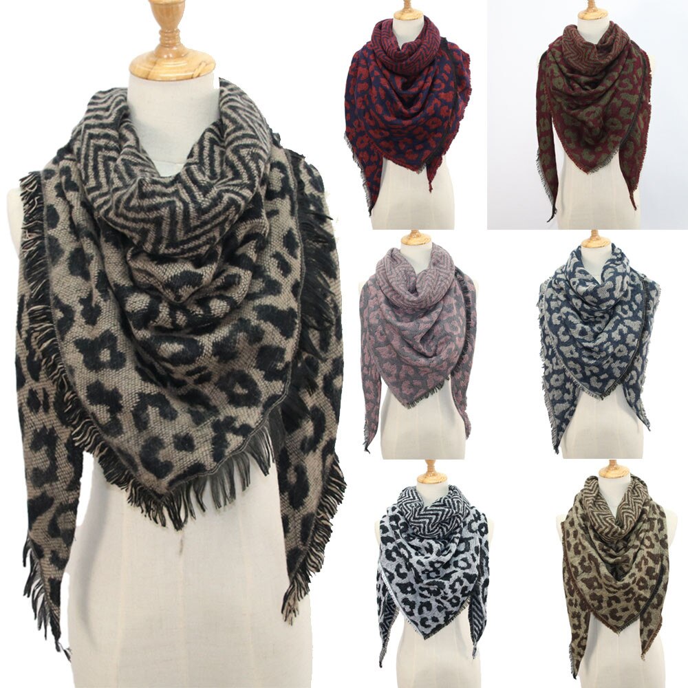 40# Women Winter Warm Leopard print Long Wrap Shawl Scarves Stole Cape Scarf keep warm and windproof Comfortable Adjustable