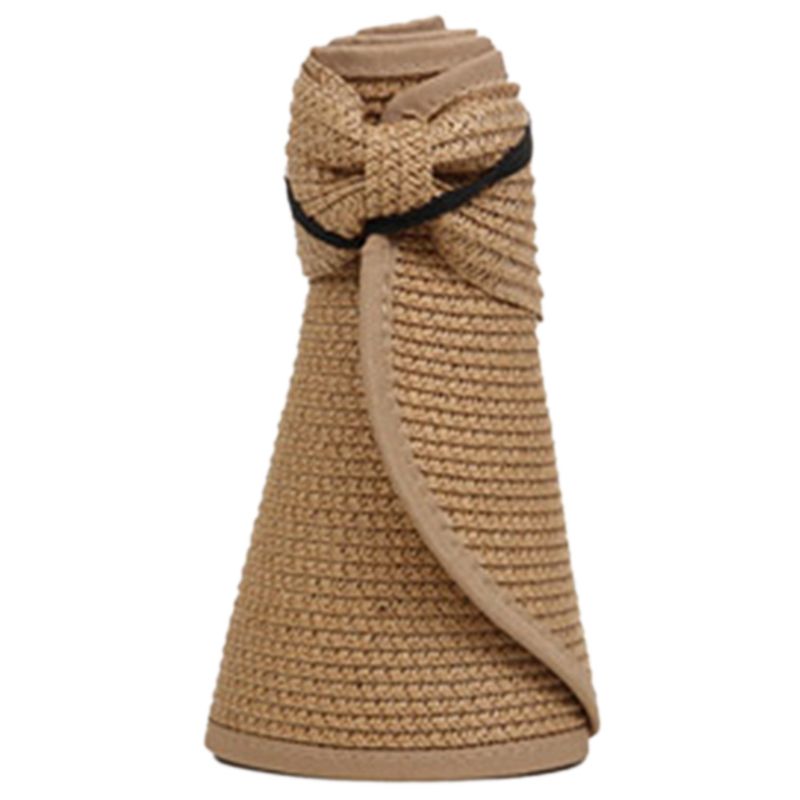 Dames zomer opvouwbare open stro zonnehoed strik achterkant verstelbaar ademend uv-bescherming brede rand strand zonneklep pet 8 kleuren: Khaki