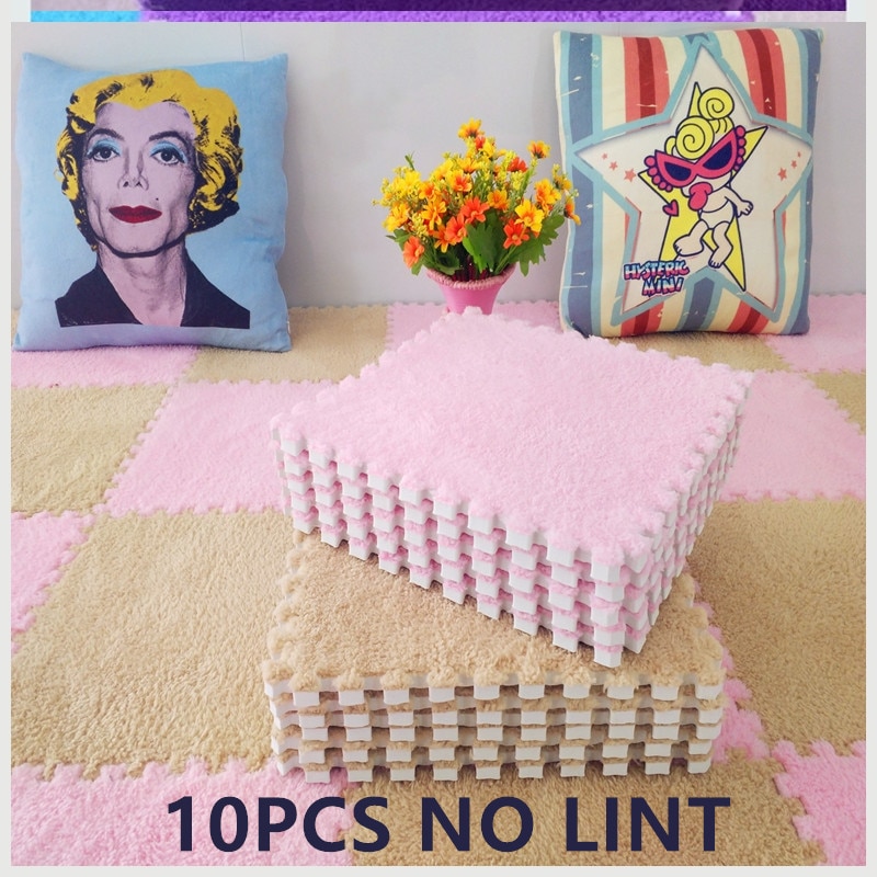 10 stuks zachte pluchen baby speelmat, eva-schuim, ontwikkelingsmat voor baby's, puzzel, in elkaar grijpende vloermatten, 30*30*0.6 cm kinderkleden