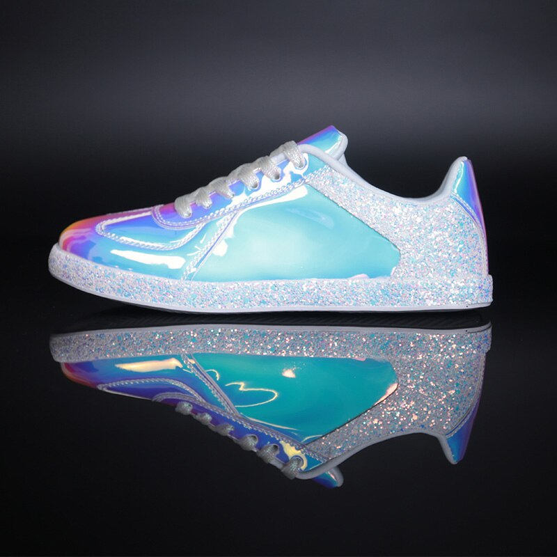 Women Sneakers Gold Glitter Shinny Bling Casual oxford Shoes Woman lady Ballet Flats Glossy Sneakers espadrilles flats: White / 10