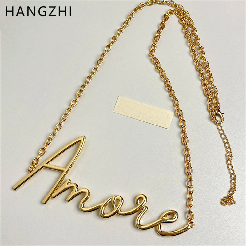 HANGZHI Vintage Color dorado letra cintura cadena suéter cadena faldas pantalones accesorios Punk collar joyería para mujeres