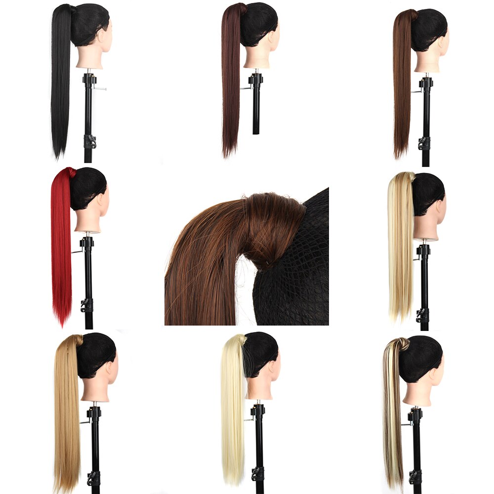 Long Straight Wrap Ponytail Hair 24inch Synthetic Clip in Hairpieces Binding Ponytail Extensions for Women Girls