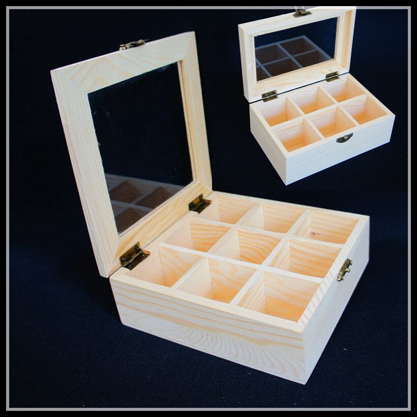 ! zakka multi-grid wooden box 6 grid 9 grid glass surface wooden box tea box storage box handmade soap box