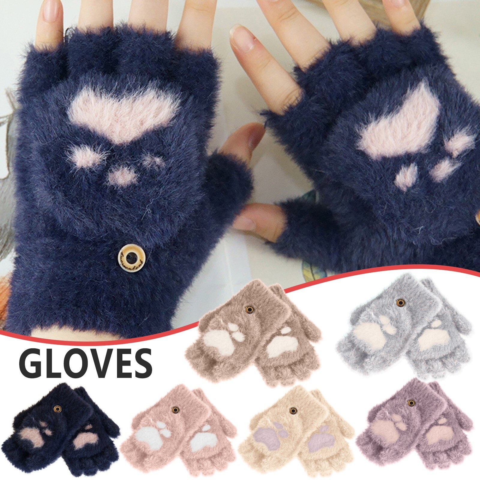 Handschuh Winter Frauen Warme Winter Warm Halten Kaschmir Schöne Druck Weave Gestrickte Flip Handschuhe Fäustlinge Plüsch Kurze Finger Handschuh