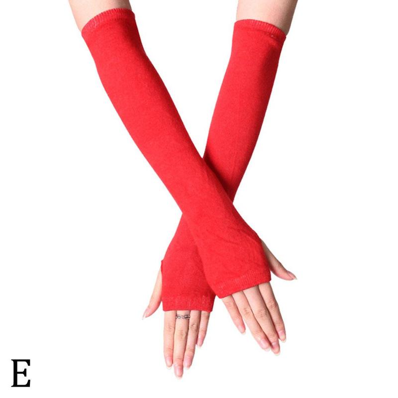 1 paio di morbido polso elastico lavorato a maglia senza dita mezze dita maniche da polso braccio caldo guanti lavorati a maglia donna inverno lungo senza dita G: E