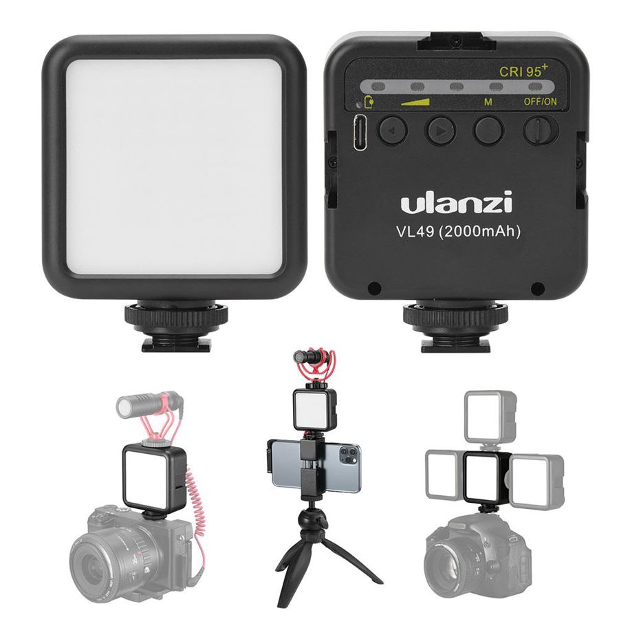Ulanzi VL49 Mini LED Video Light Portable Rechargeable Fill Light with Triple Cold Shoe Mount for Phone Cage SLR Vlog Camera