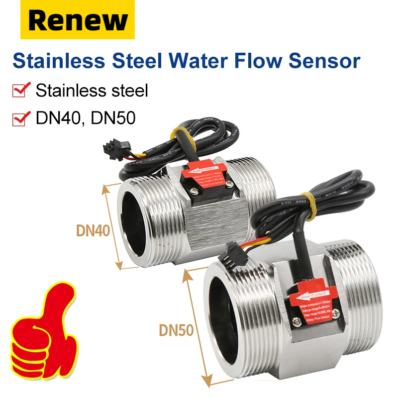304 Stainless Steel Water Flow Sensor Dn40 Dn50 Water Flow Detection 1.5 Inch G2 Inch Hall Turbine Flowmeter: Yellow