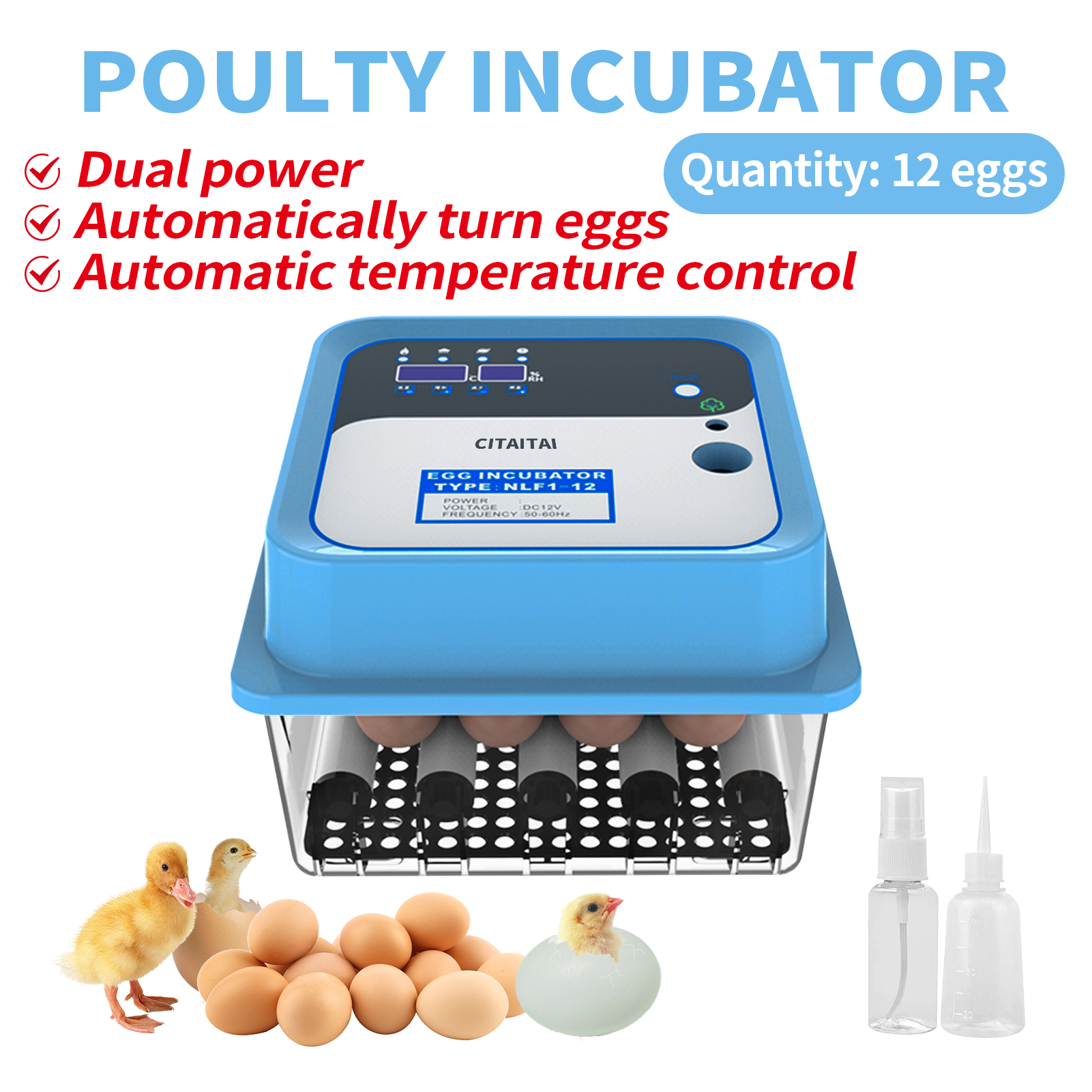Egg Incubator Fully Automatic Incubator Household Brooder Farm Chicken Bird 12 Eggs Animal Supplies Hatching Machine Poultry