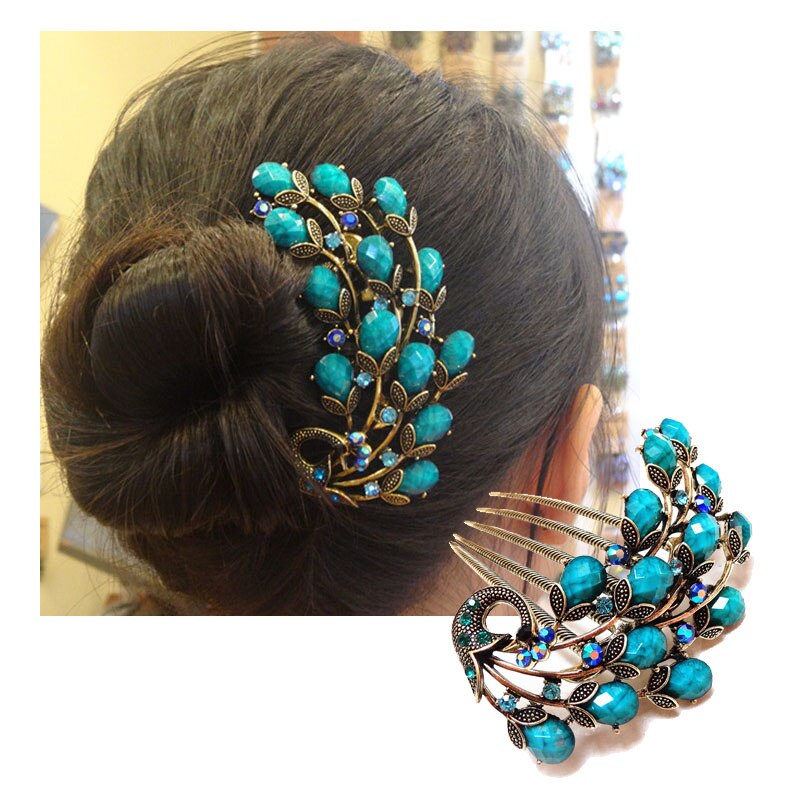 Morkopela vintage pavão pente de cabelo jóias bronze antigo metal grampo de cabelo hairpins mulheres banquete acessórios para o cabelo