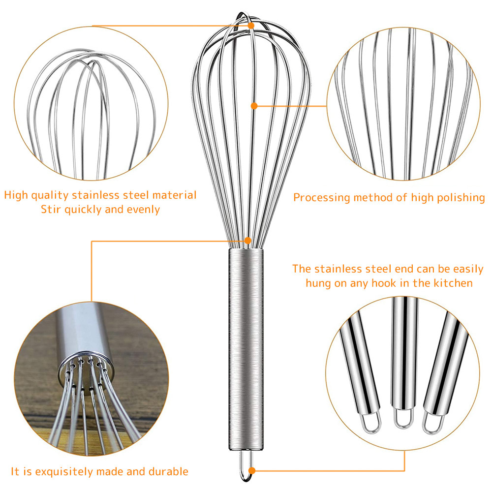 3 Stuks Roestvrijstalen Garde Set 6 Draad Whisks 8/10/12 Inch Keuken Ballon Whisks Met Roestvrij Grip Handmatige Eierklopper Blender