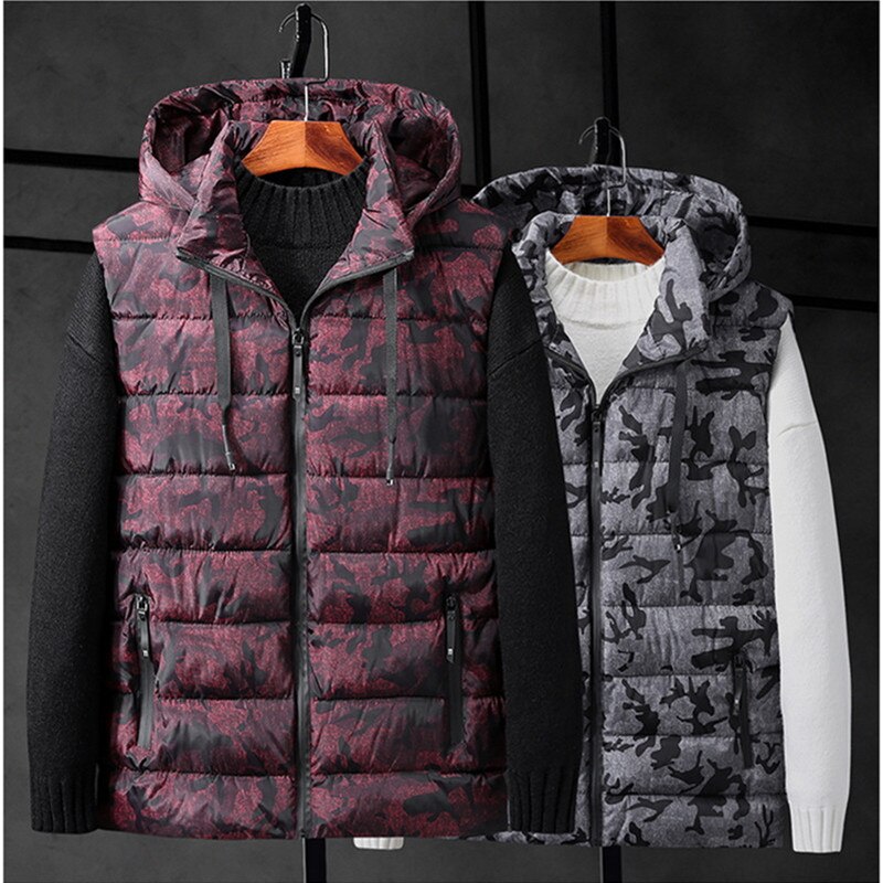 Winter Mouwloze Jas Dikker Hoed Warm Vest Camouflage Big Size 6XL 7XL 8XL 9XL Hoodie Kleding Gilet Uomo Camo Mens vest
